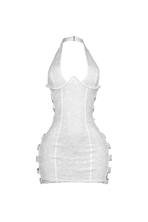 Chrome Bloom Lace Bustier Mini Dress